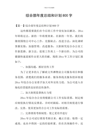综合部年度总结和计划800字