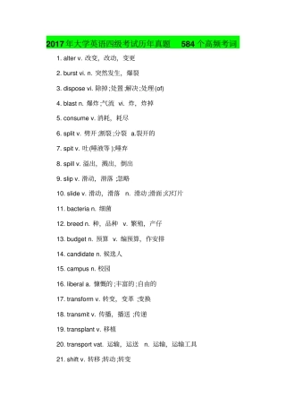 2017年大学英语四级考试历年真题584个高频考词