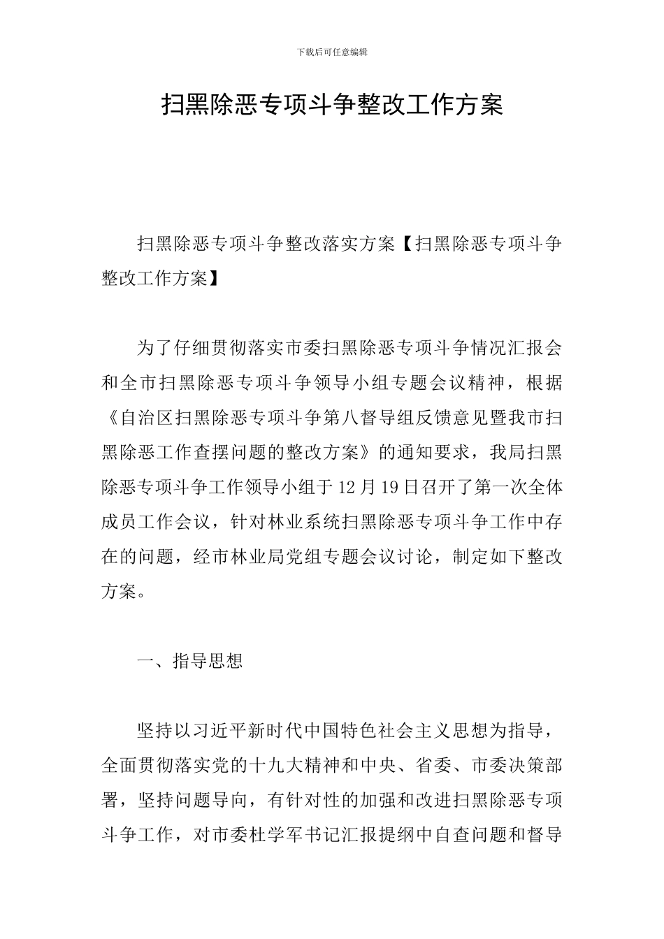 扫黑除恶专项斗争整改工作方案_第1页