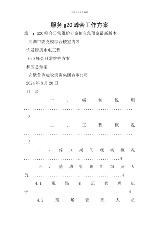 服务g20峰会工作方案