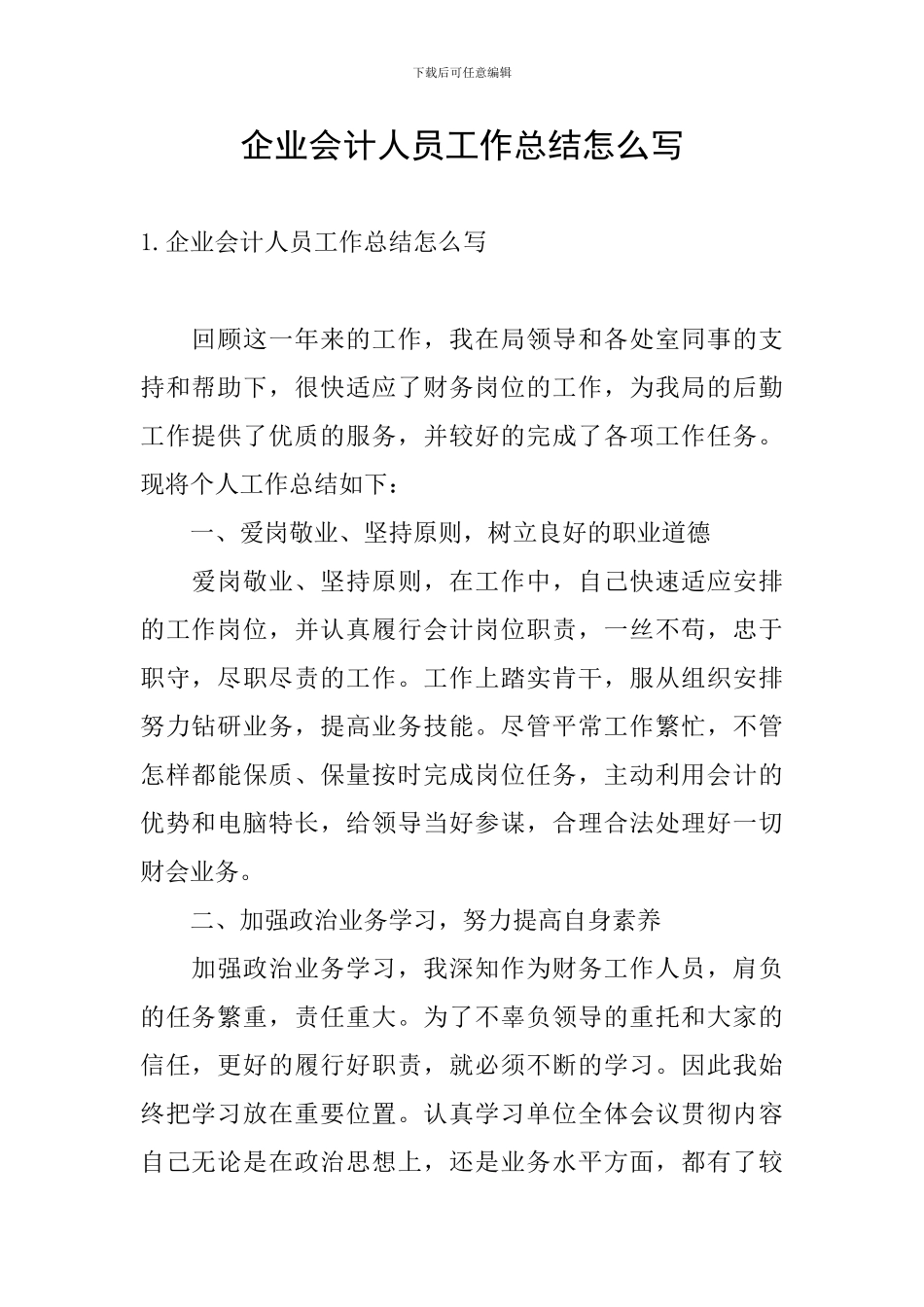 企业会计人员工作总结怎么写_第1页
