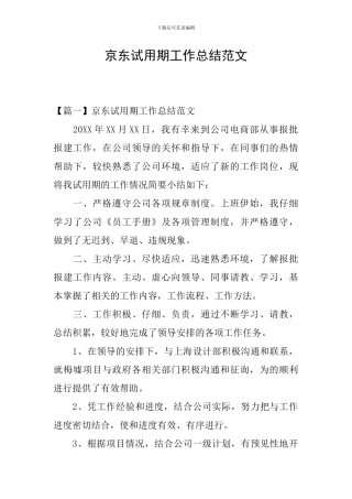 京东试用期工作总结范文