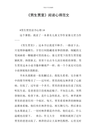 《男生贾里》阅读心得范文