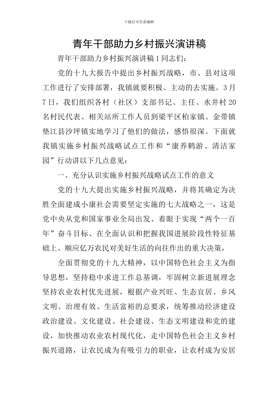 青年干部助力乡村振兴演讲稿_第1页