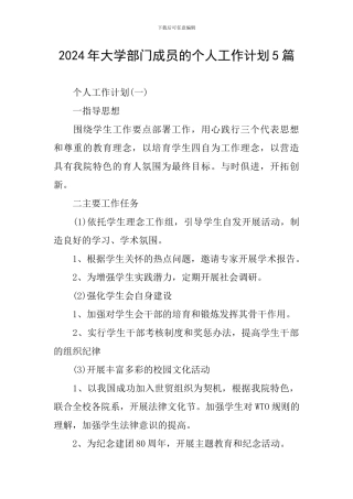 2024年大学部门成员的个人工作计划5篇