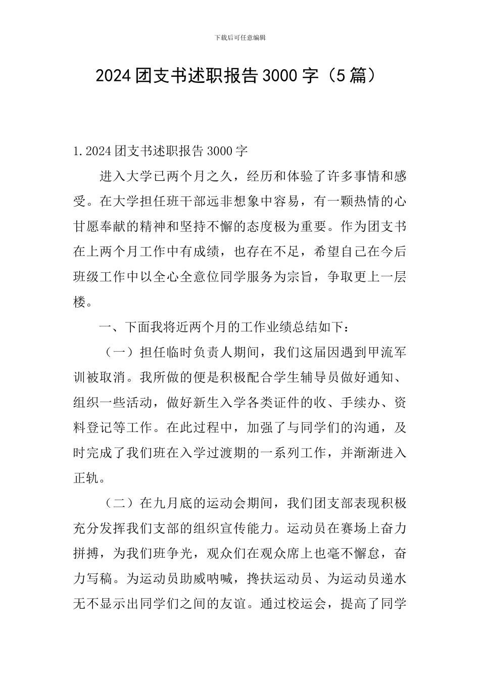 2024团支书述职报告3000字_第1页