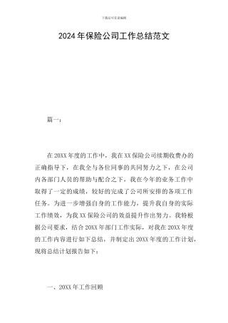 2024年保险公司工作总结范文