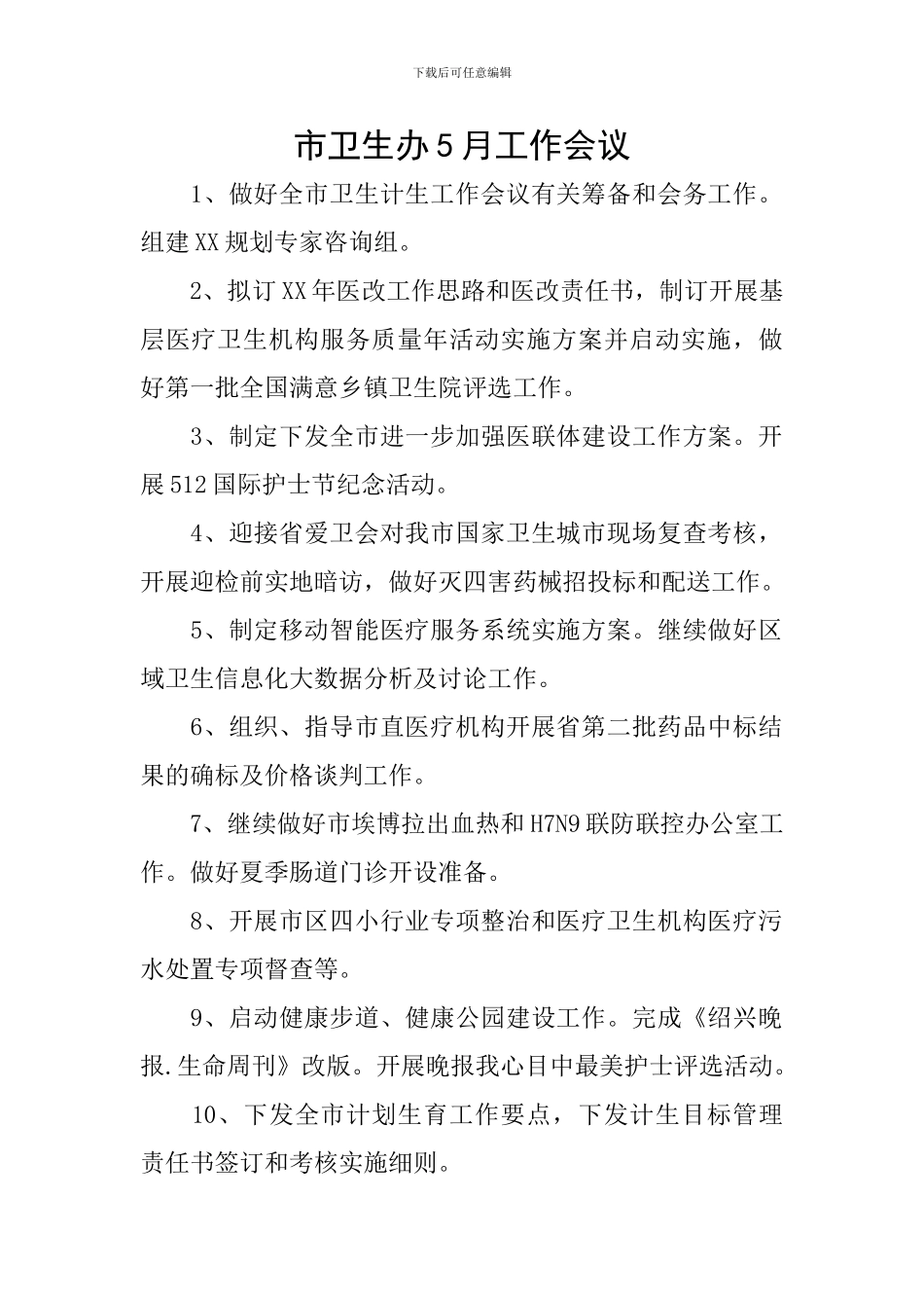 市卫生办5月工作会议_第1页