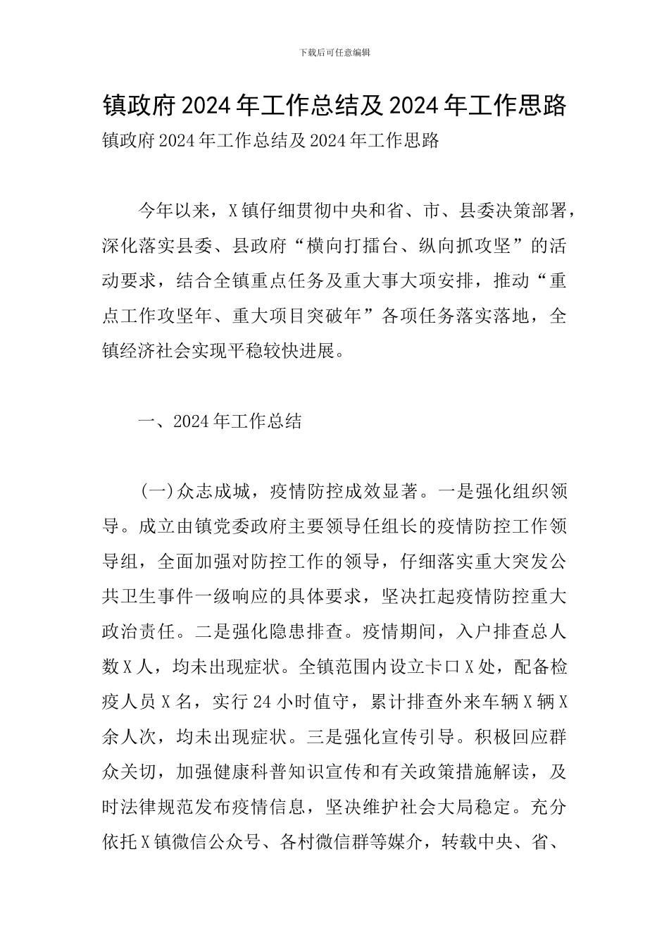 镇政府2024年工作总结及2024年工作思路_第1页