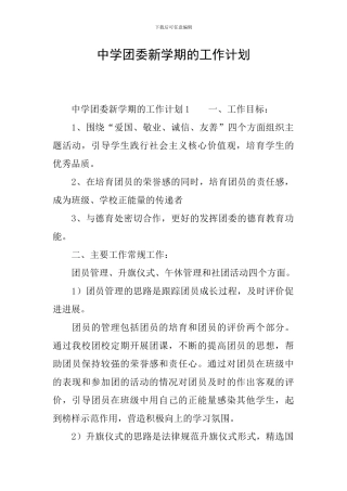 中学团委新学期的工作计划