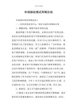 市场部经理试用期总结