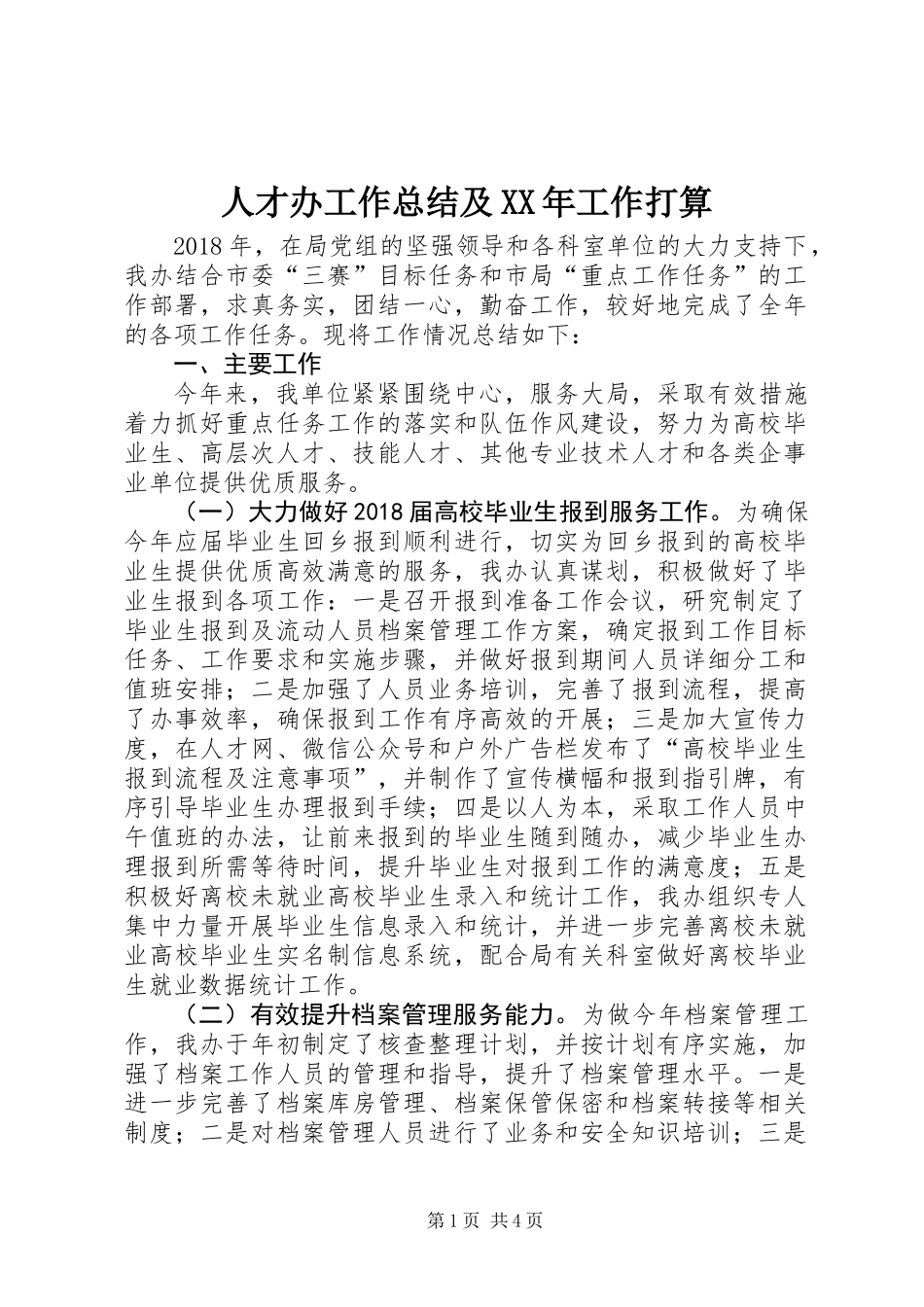 人才办工作总结及XX年工作打算_第1页