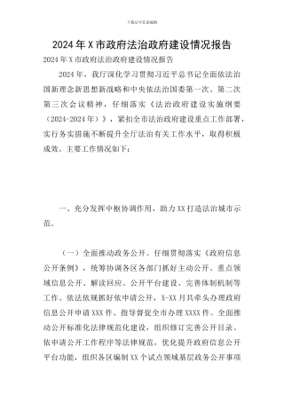 2024年X市政府法治政府建设情况报告