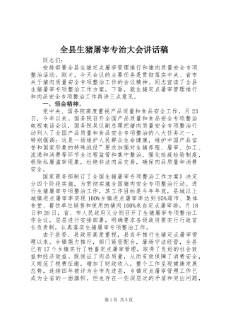 全县生猪屠宰专治大会讲话稿