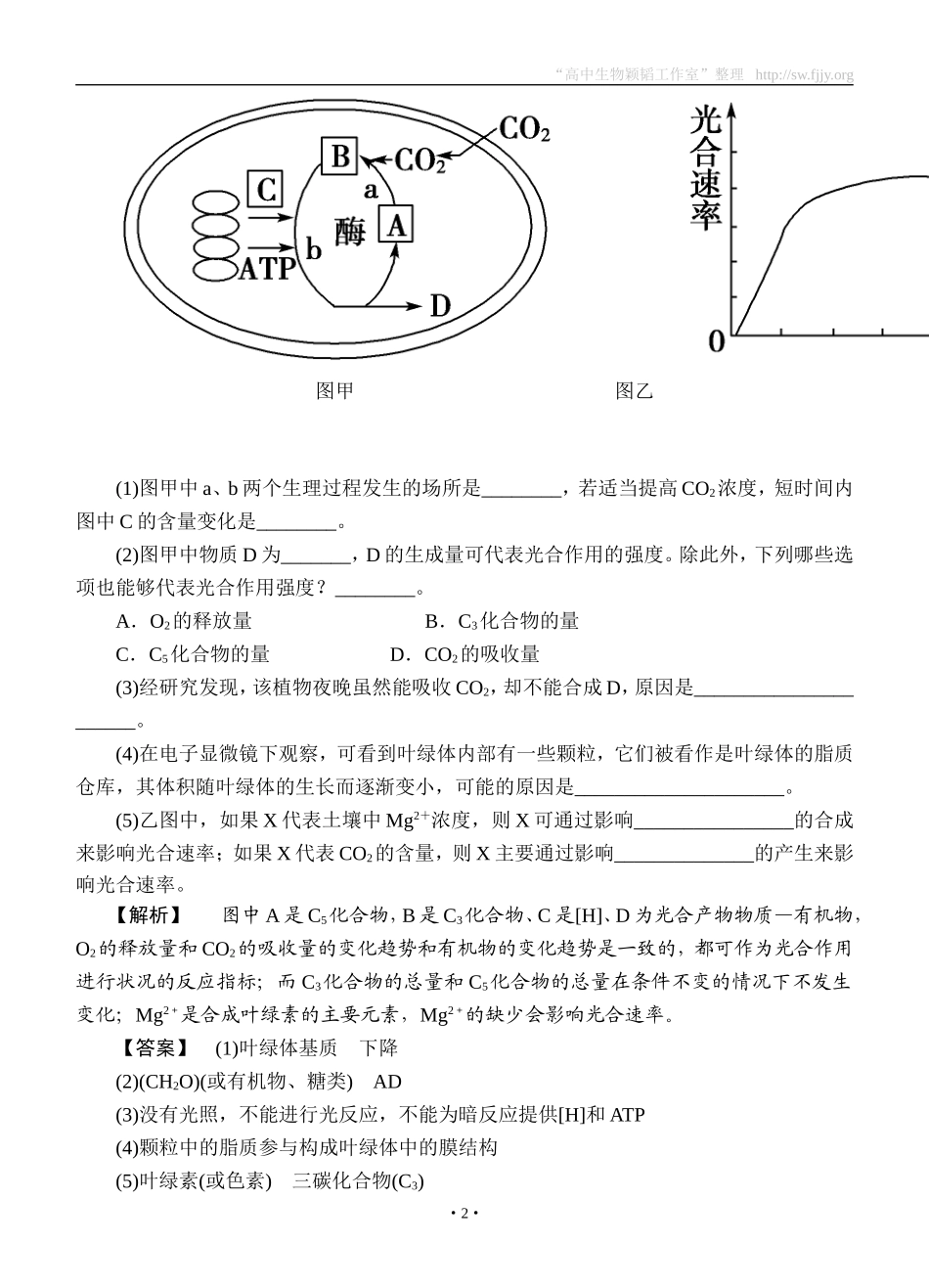 2015高考生物大一轮复习配套精题细做：能量之源——光与光合作用（双基题组+高考题组，含解析）_第2页