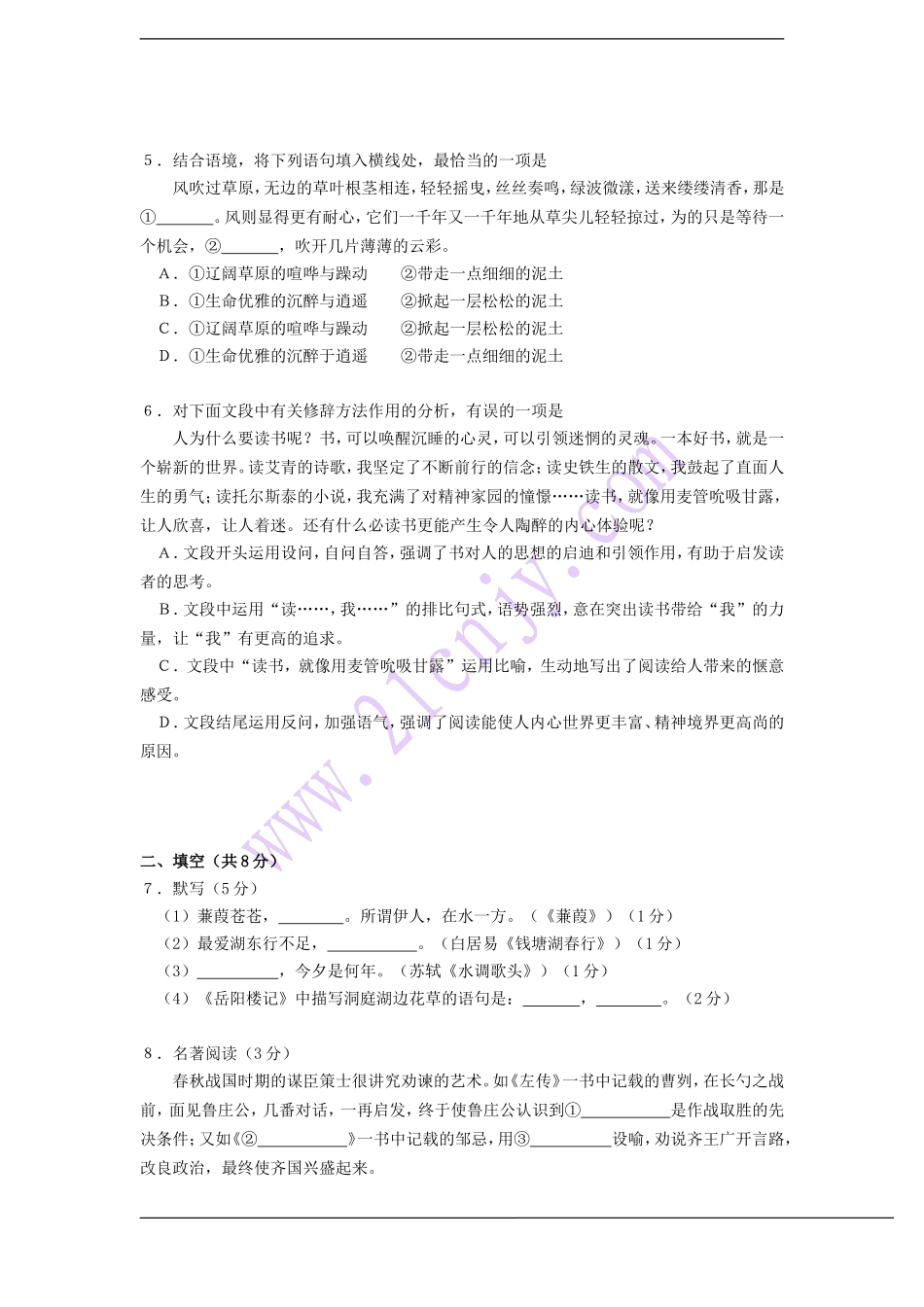 中考语文模拟试题_第2页