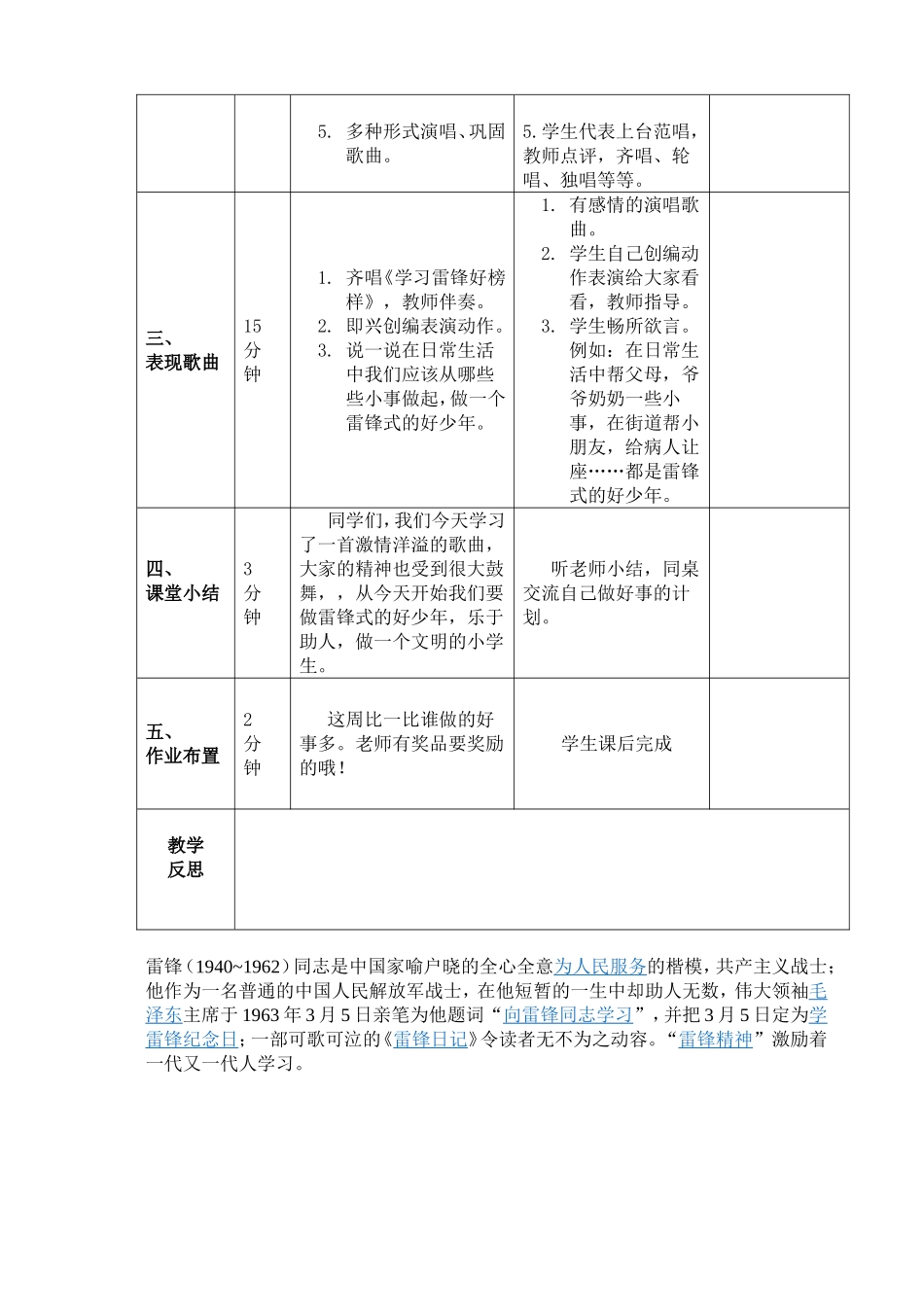 一年级音乐下册《学习雷锋好榜样》教学设计_第2页