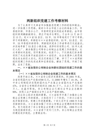 两新组织党建工作考察材料
