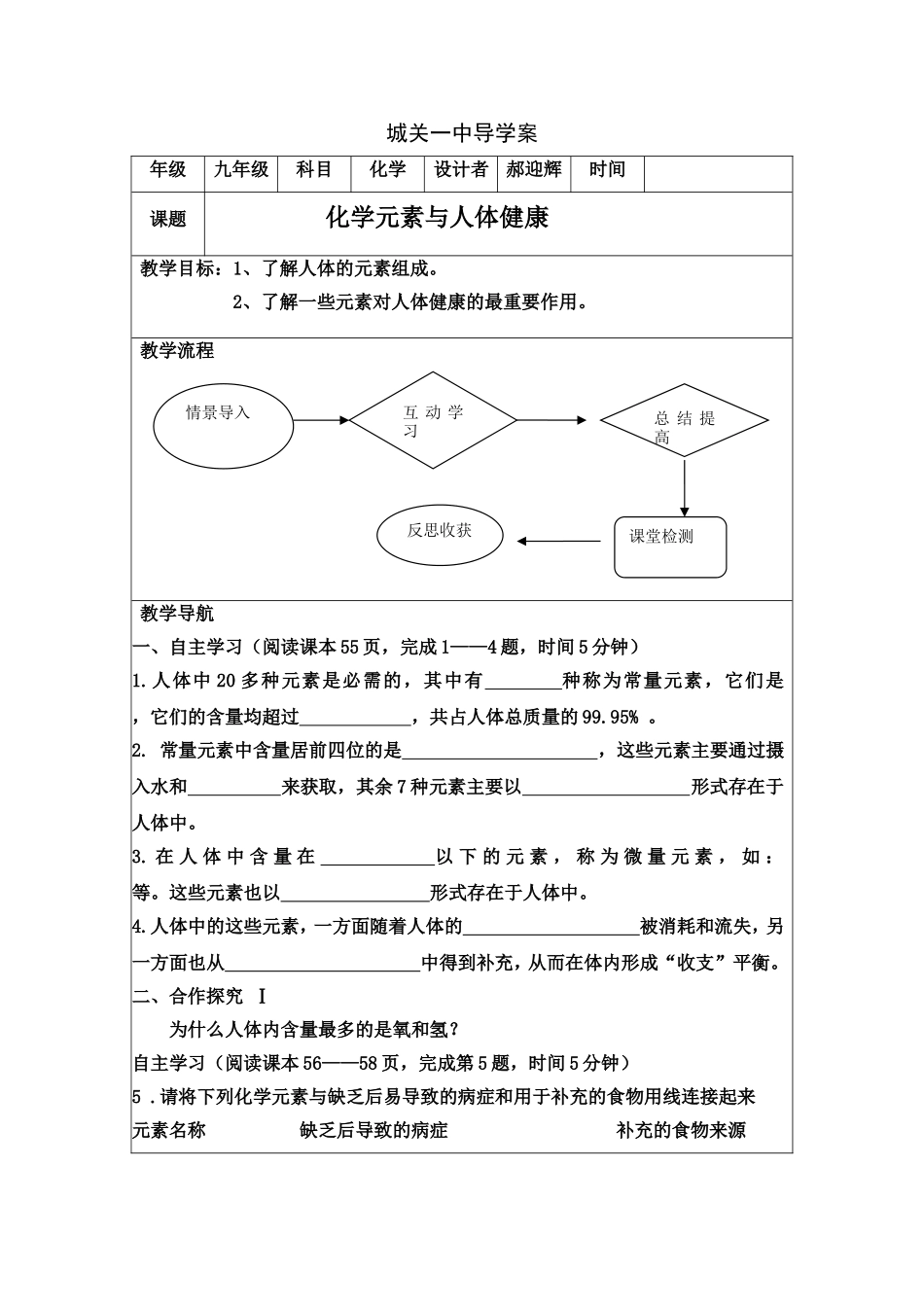 化学元素与人体健康导学案郝迎辉_第1页