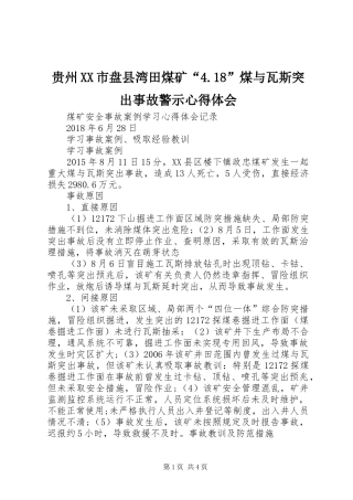 贵州XX市盘县湾田煤矿“4.18”煤与瓦斯突出事故警示心得体会_3