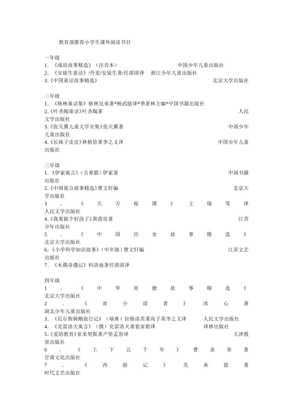 教育部推荐小学生课外阅读书目_第1页