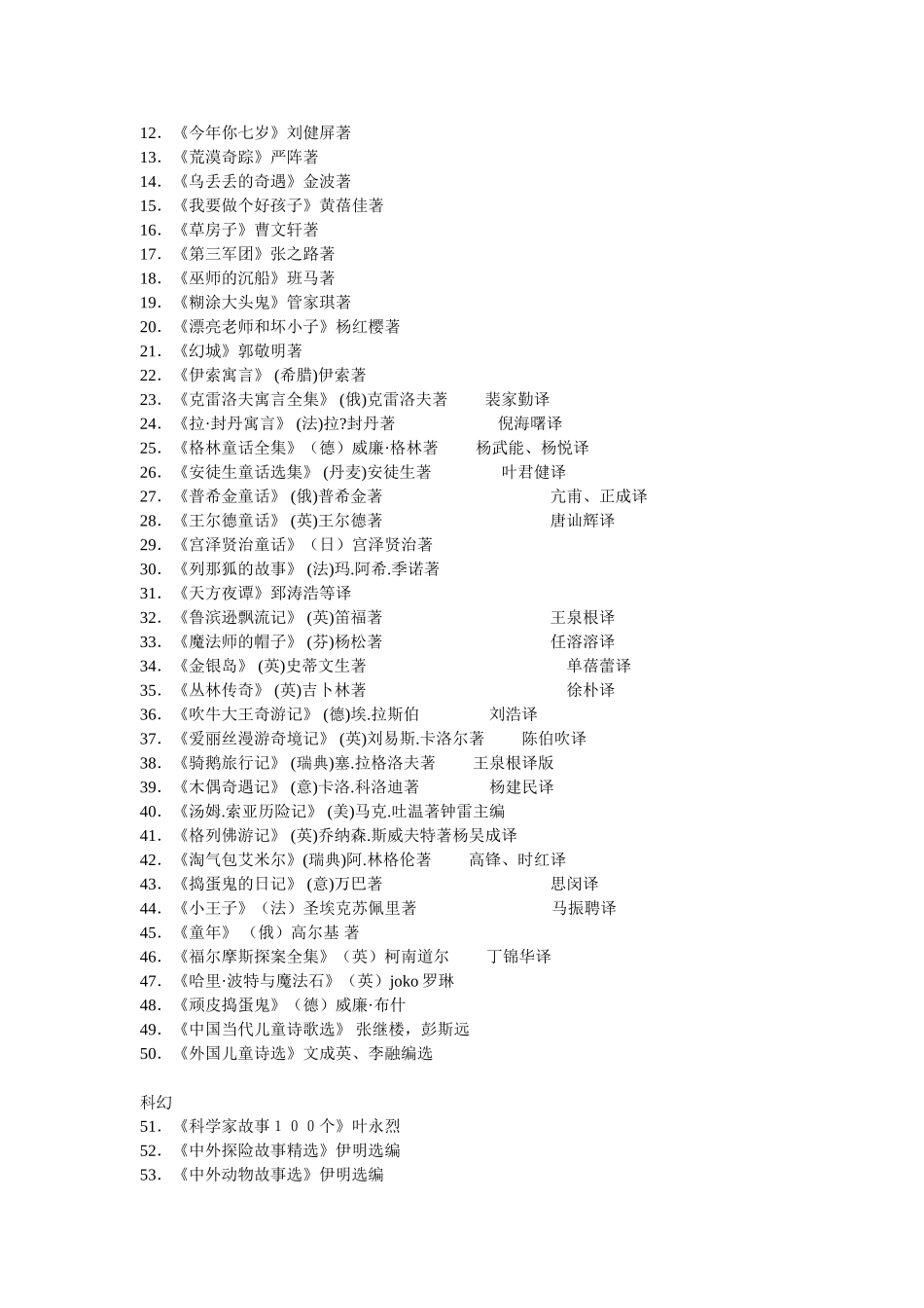 教育部推荐小学生课外阅读书目_第3页
