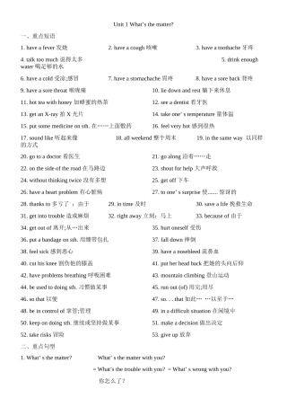2014春新目标英语八年级下unit1_What's_the_mattet知识点