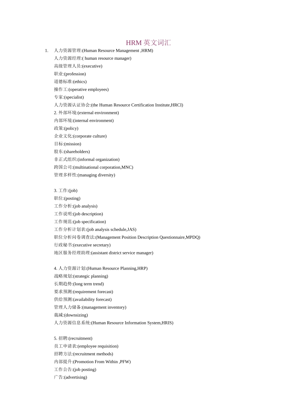 HRM英文词汇_第1页