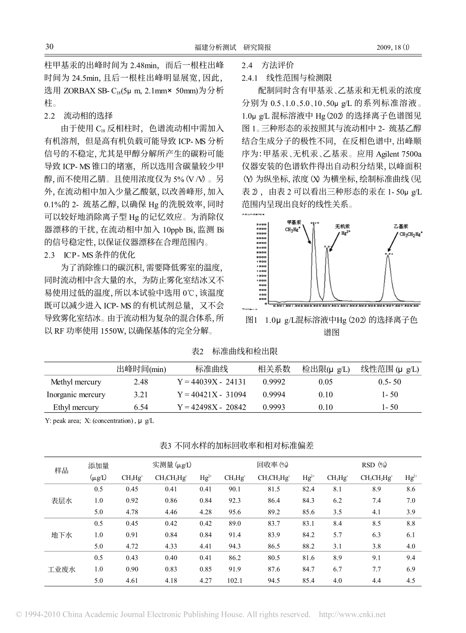 HPLC_ICP_MS法测定水样中的甲基汞_乙基汞和无机汞_第3页