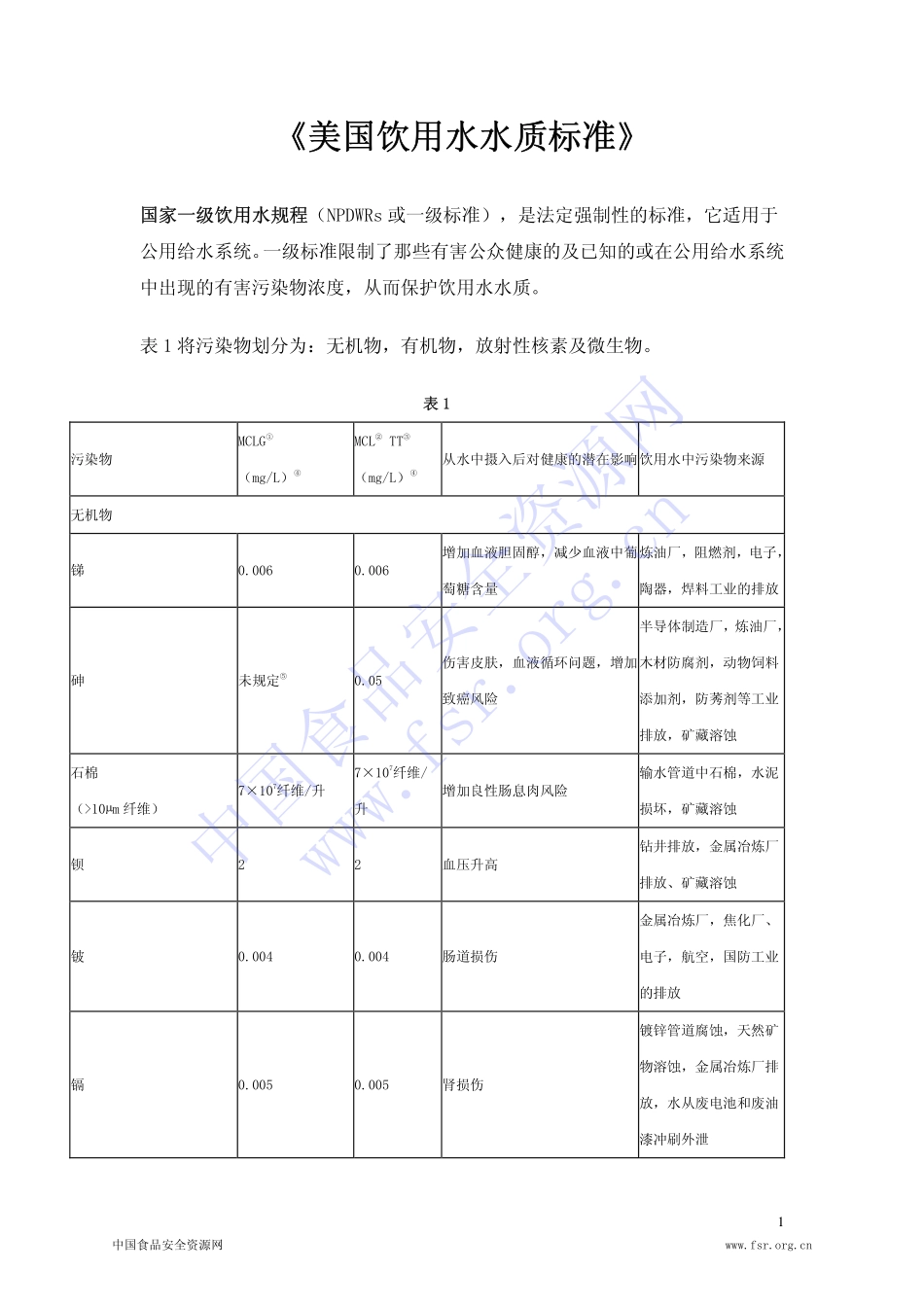 《美国饮用水水质标准》中文版_第1页