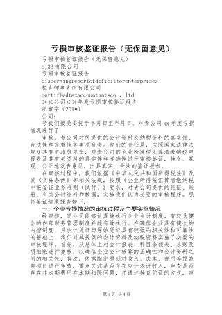 亏损审核鉴证报告(无保留意见)