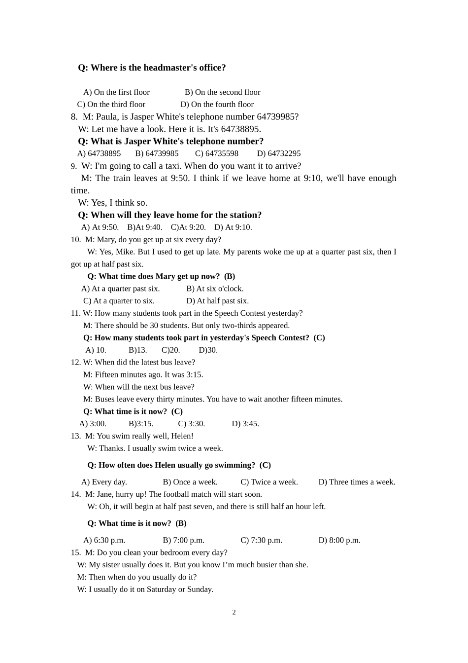 初中英语数字对话听力练习(附原文)-教师版_第2页