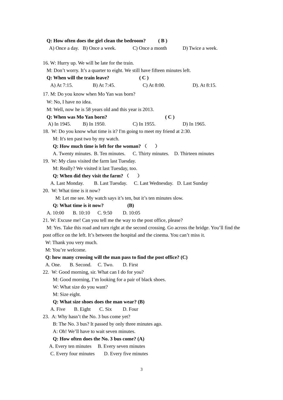 初中英语数字对话听力练习(附原文)-教师版_第3页