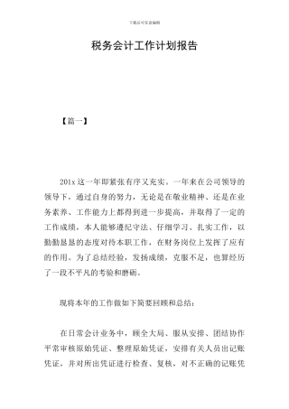税务会计工作计划报告