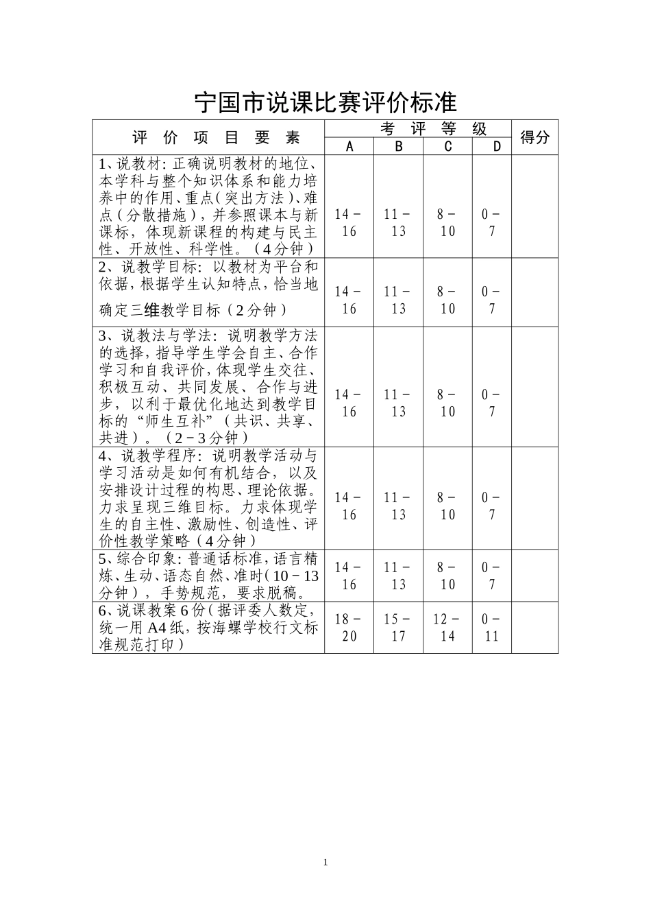 说课比赛评价表_第1页