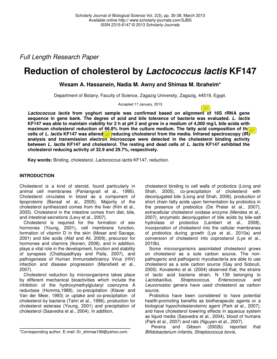 Reduction of cholesterol 2013_第1页
