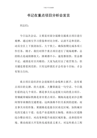 书记在重点项目分析会发言