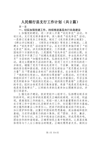 人民银行县支行工作计划(共2篇)