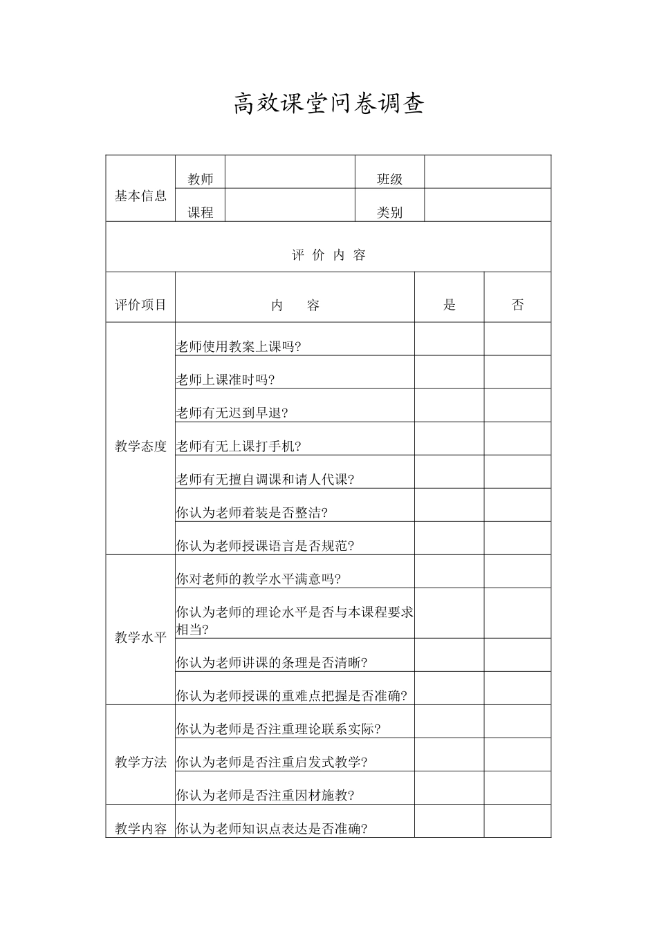 高效课堂问卷调查_第1页
