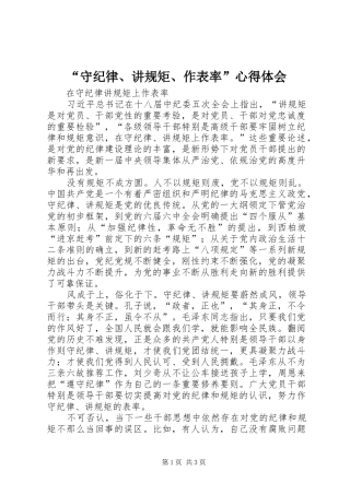 “守纪律、讲规矩、作表率”心得体会