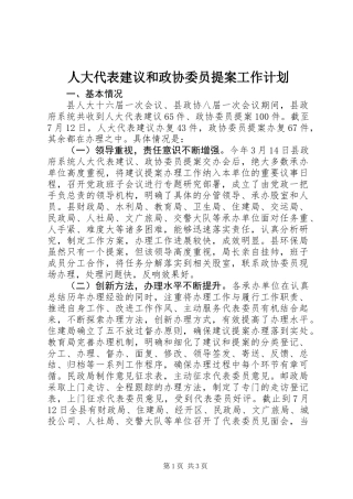 人大代表建议和政协委员提案工作计划
