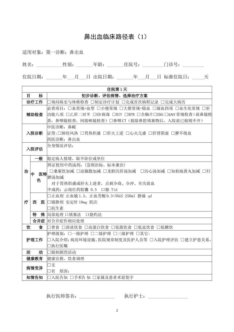 鼻出血临床路径表_第2页