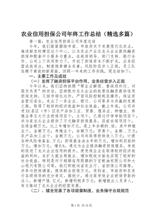 农业信用担保公司年终工作总结(精选多篇)