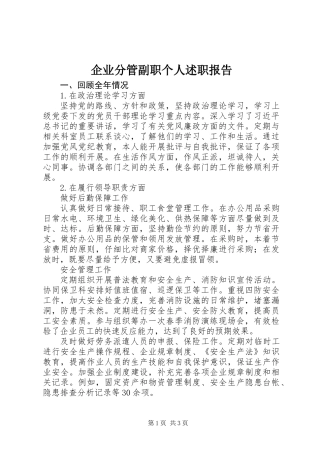 企业分管副职个人述职报告