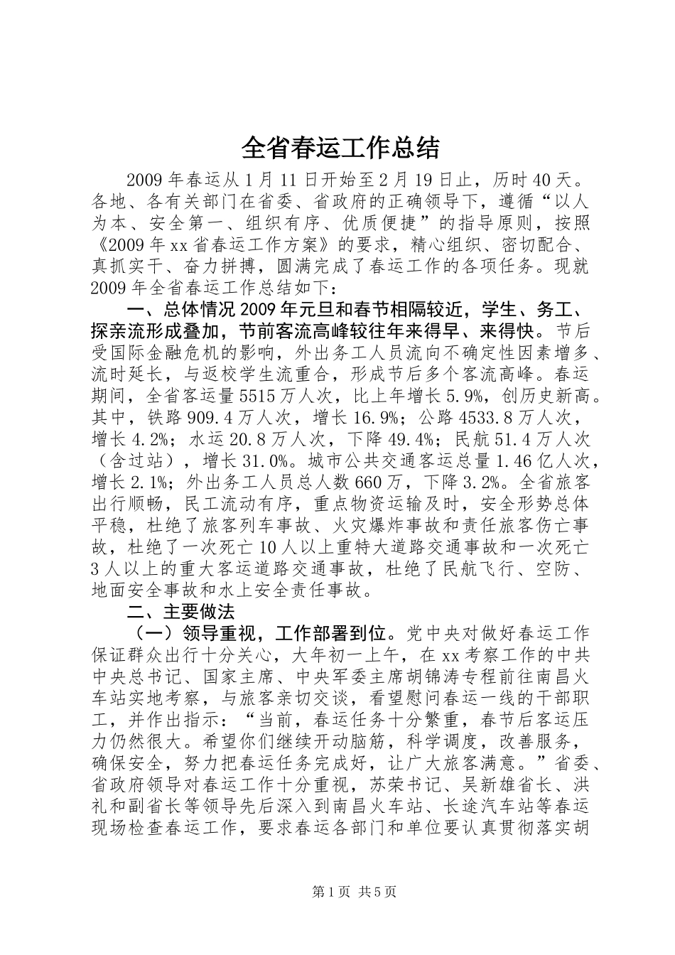 全省春运工作总结_第1页