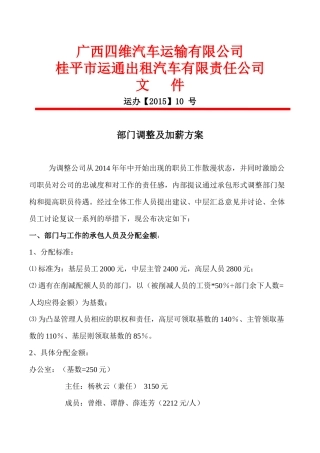 部门调整及加薪方案