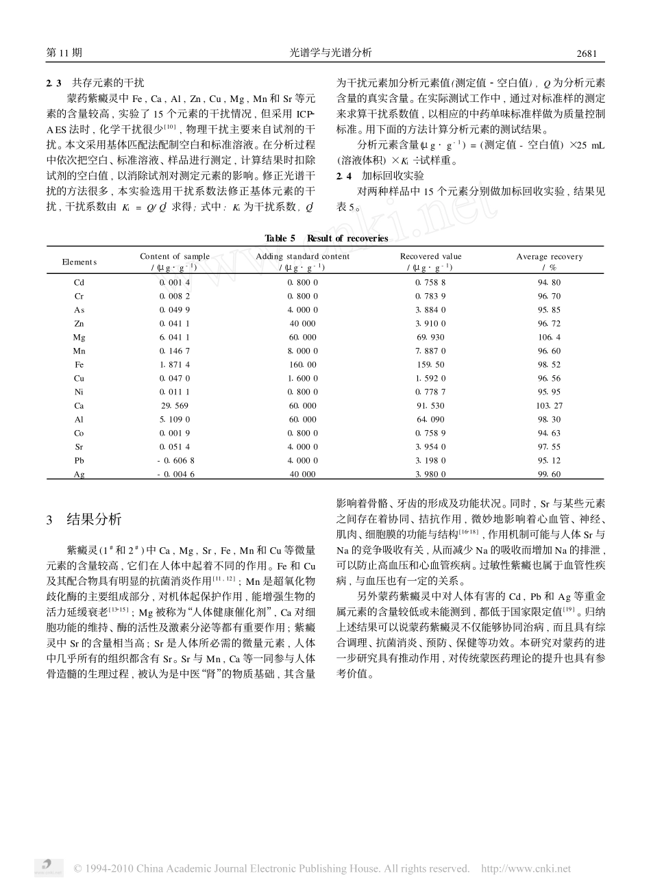 ICP_AES法测定蒙药紫癜灵中多种微量元素_第3页