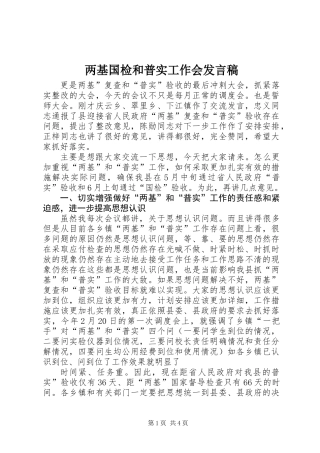 两基国检和普实工作会发言稿