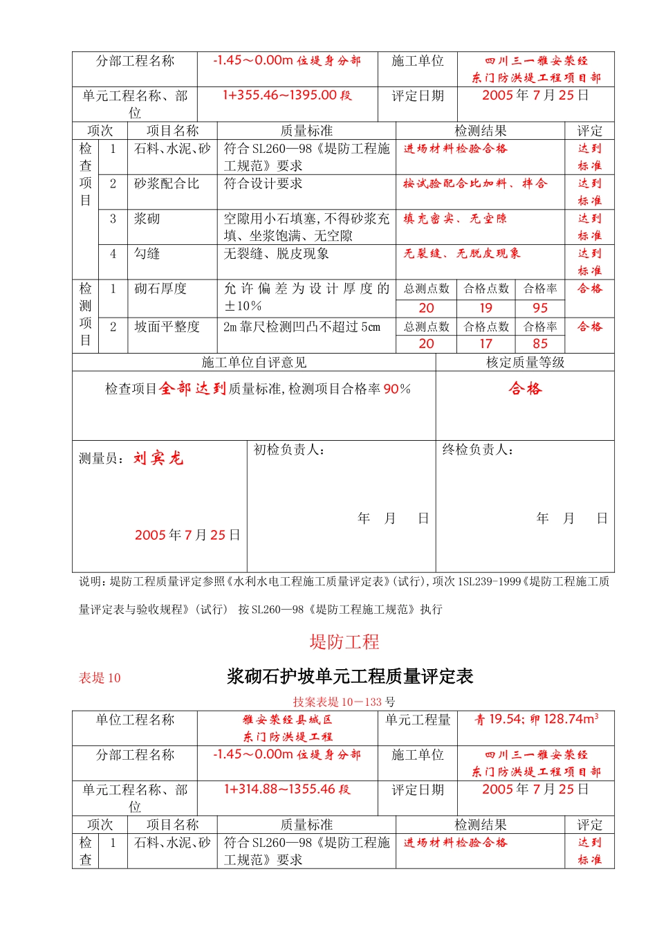 堤防10-5-1.45-0.00位浆砌石质量评定表_第2页