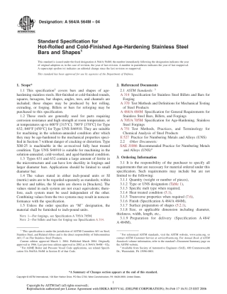 ASTM_A564A564-04_热轧及冷精轧时效硬化处理过的不锈钢棒材和型材技术规范